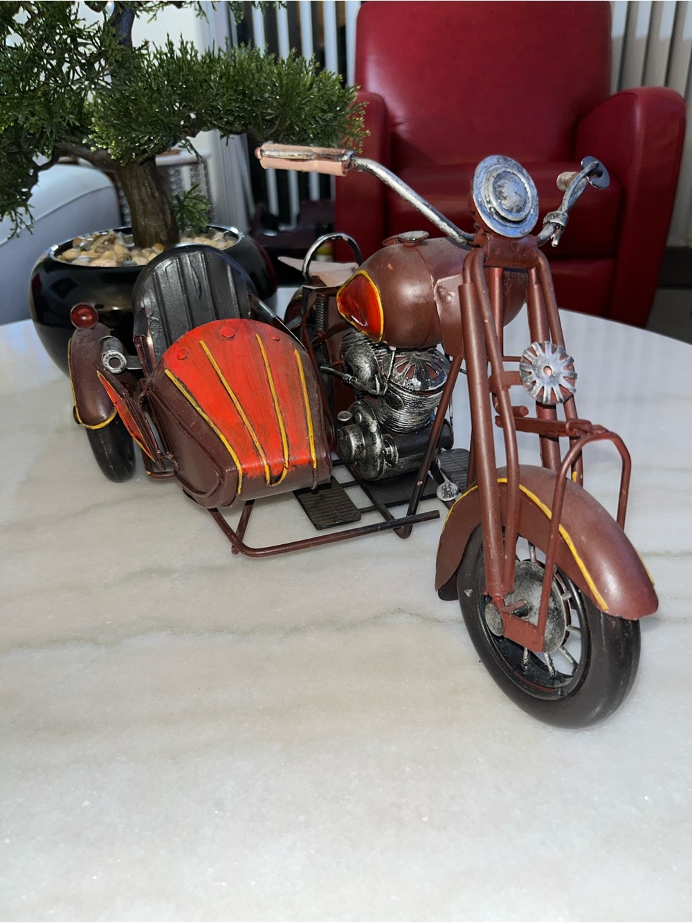 Vintage Handmade Metal  Motorcycle  Art Sculpture Figure With side car